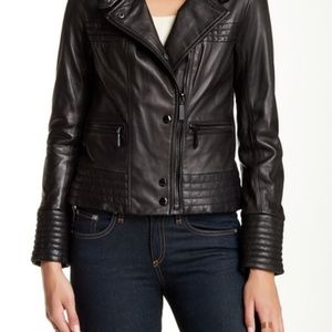 VINCE CAMUTO Black Leather Moto Jacket